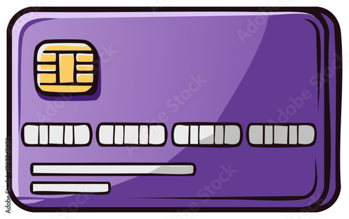 Purple credit card with chip illustration for online payment and finance concepts