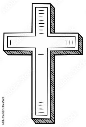 Illustrated Christian Cross in a Symbolic Religious Design with Shading