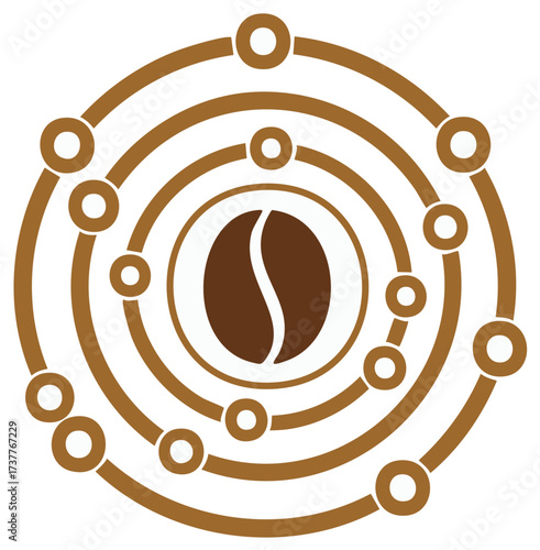 Abstract Coffee Bean Icon with Concentric Circles Pattern and Connecting Elements