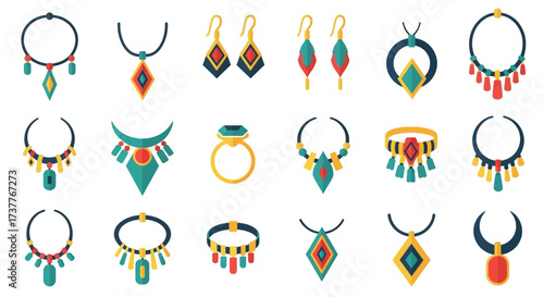 Collection of various jewelry pieces including necklaces earrings and rings for fashion.