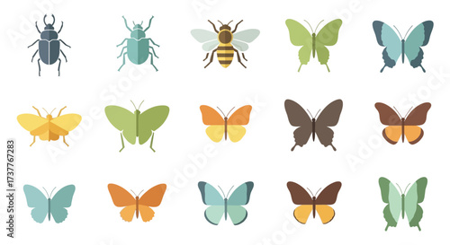 Collection of various insects and butterflies in a flat style.