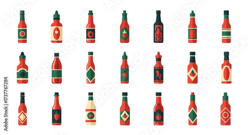 Collection of various hot sauce bottles in different shapes and sizes.