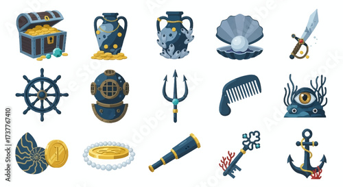 Collection of various nautical and marine themed objects and items.