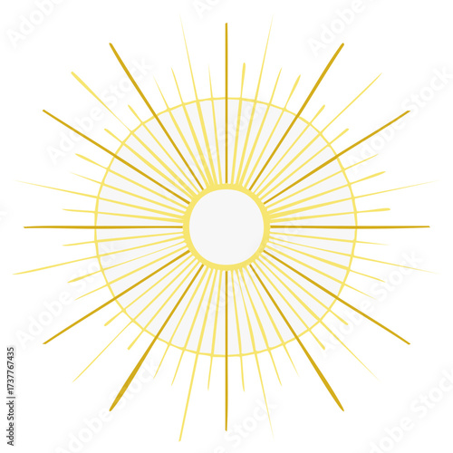 Hand-drawn sunburst illustration with light yellow and golden rays radiating outwards, minimalist design.