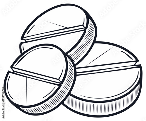 Three Hand Drawn Pills stacked together representing medication treatment and healthcare