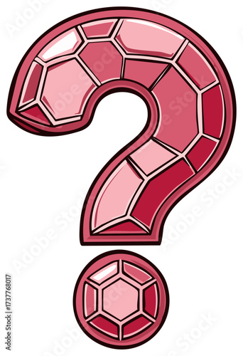Cartoon question mark symbol made of faceted pink ruby gemstones