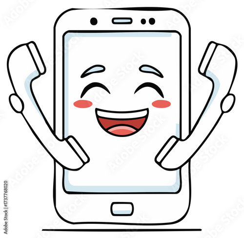 Happy Smartphone Cartoon Character Holding Phones Illustration