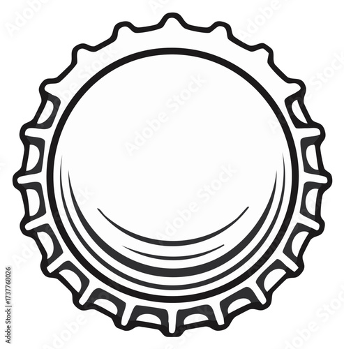 Monochrome bottle cap design with a central circular space and lined details.