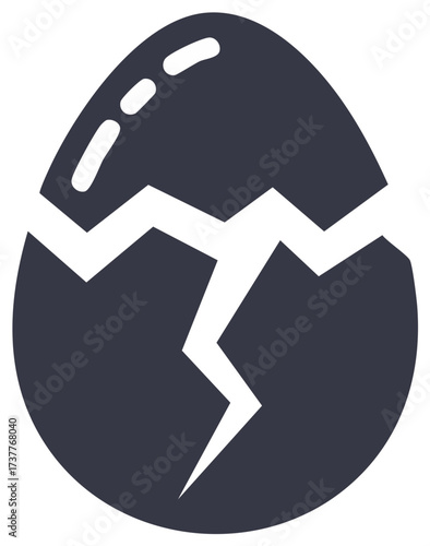 Icon of a Cracked Eggshell with Glossy Highlights Suggesting New Beginnings and Fresh Start