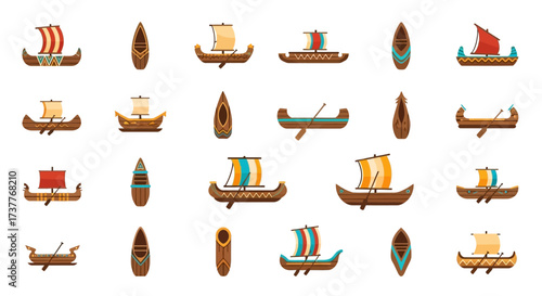 Collection of Viking Ships and Boats in Various Styles.