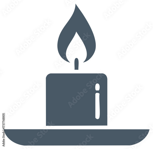 Stylized burning candle icon with a single flame on a simple base, graphic illustration