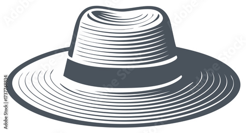 Classic Fedora Hat with Band Stylized Line Art Icon