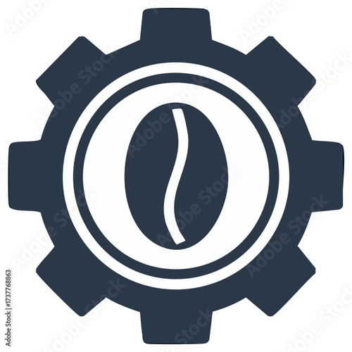 Industrial coffee production symbol with a coffee bean inside a mechanical gear