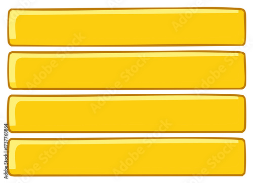 Illustration of four rectangular yellow buttons or labels with a shiny effect