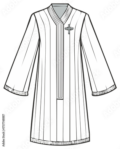 Vestment Drawing with Cross, Robe, Religious Garment Vector Illustration, Lines, Details, Clergy Apparel Sketch