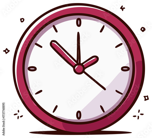 Hand drawn clock showing nearing ten oclock with sparkles and a subtle shadow underneath