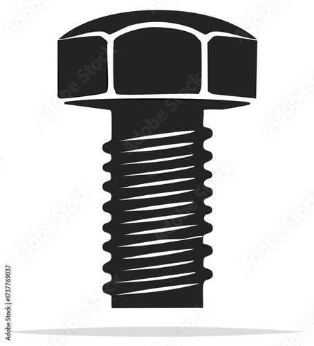Monochrome vector graphic of a metal hex head bolt or screw fastener