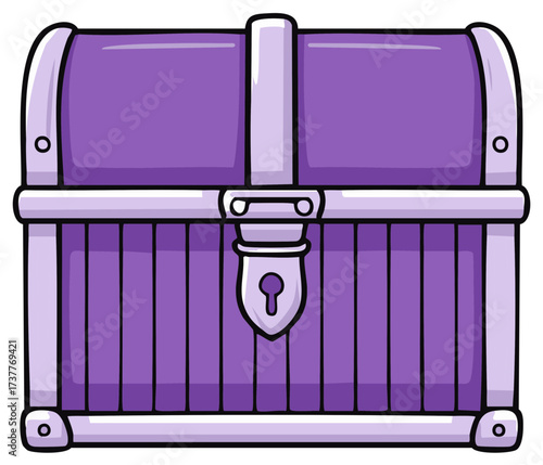 Purple Treasure Chest Cartoon Illustration Isolated, Hidden Mystery Box, Wooden Box
