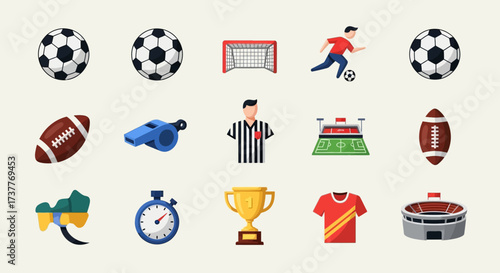 Colorful Sports Icon Set Featuring Soccer and American Football.