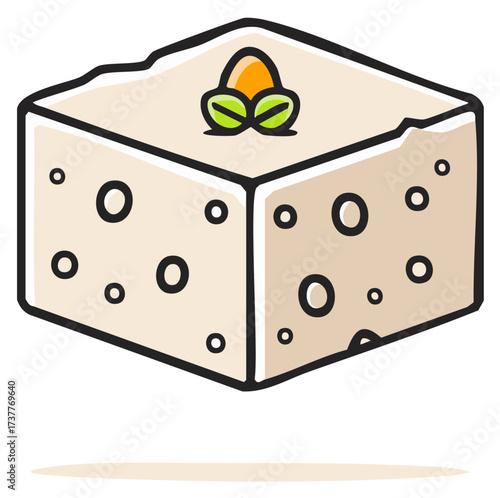 Cartoon Bean Curd Cake Illustration with Cute Garnish on Top Fresh Dessert Food