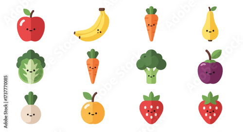 Cute Kawaii Fruits and Vegetables Collection.