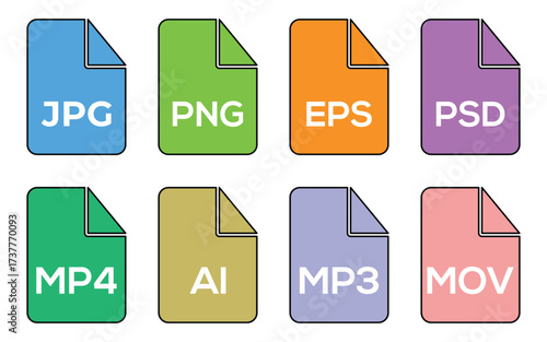 File Format Icons Pack, PNG, SVG, PDF, AI, EPS, Upload and Transfer, vector illustration.