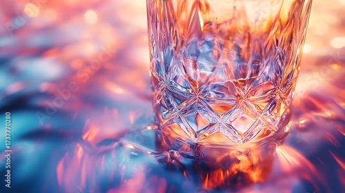 Crystal glass abstract with refracted colors and sparkling light reflections