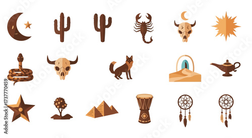 Desert and mystical symbols collection for graphic design.