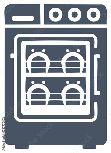 Vector illustration of a dishwasher with dishes inside.