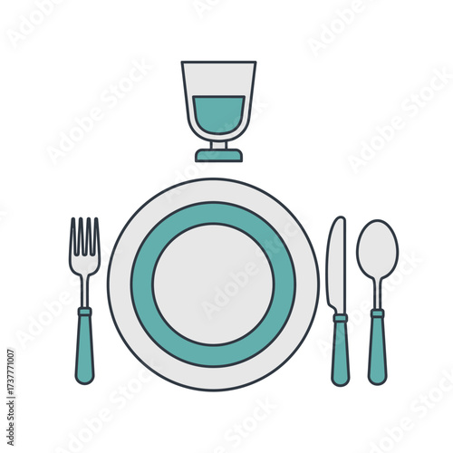 Elegant Place Setting with Plate, Glass, Fork, Knife, and Spoon.