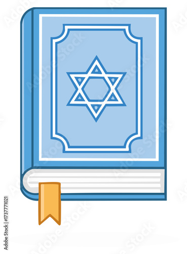 Illustrated Torah Book with Star of David Symbol, Tanakh Scripture, Jewish Tradition, Blue Book