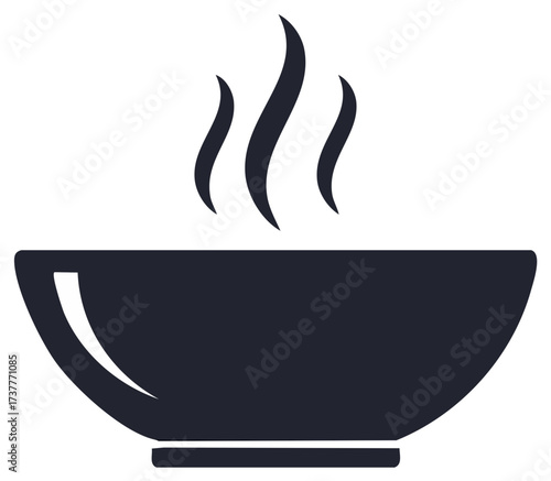 Bowl of hot food with steam rising in black and white graphic icon