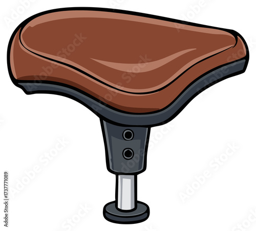 Cartoon style brown bicycle seat illustration isolated on white background