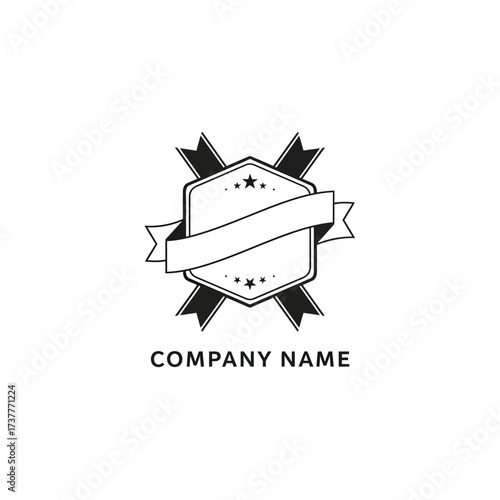 Elegant Shield Logo with Ribbon and Stars for Company Branding.