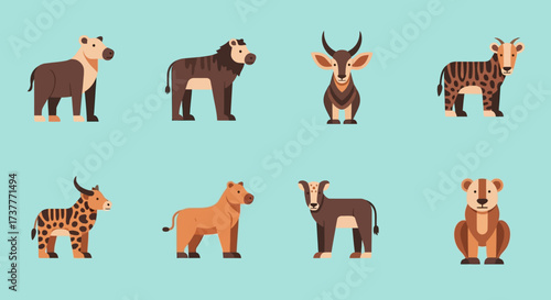 Diverse collection of various animal illustrations on a light blue background.