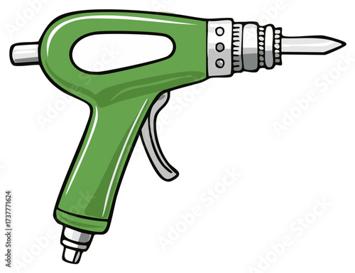 Green Futuristic Cartoon Drill Tool or Ray Gun Illustration