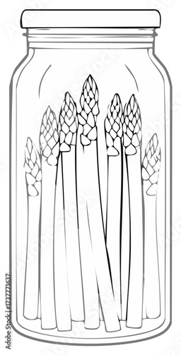 asparagus in jar, black and white clip art preview