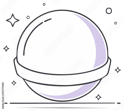 Minimalist Crystal Ball Illustration with Shimmering Stars and a Purple Hue