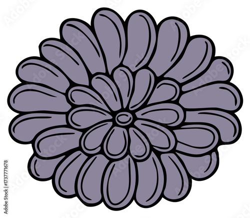 Artistic stylized flower illustration with purple petals and black outlines