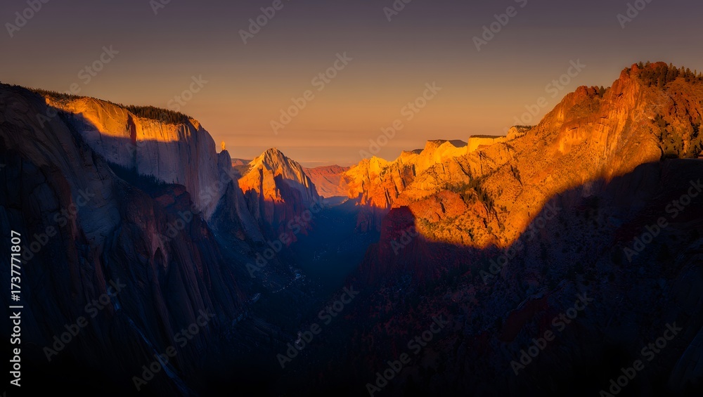 Naklejka premium Golden hour illuminates the majestic zion national park