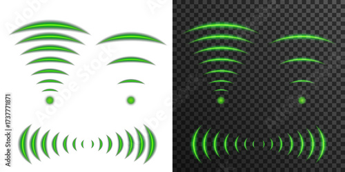 Futuristic digital wallpaper with circular glowing waves. Illustration of radio signal, vibration and echo location. Abstract neon design for posters, covers and web templates in modern style.