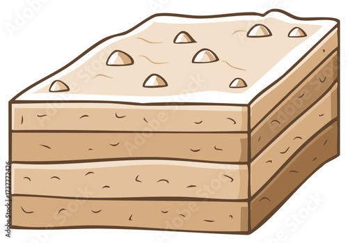 Geological cross-section of earth layers and soil strata in a cartoon style