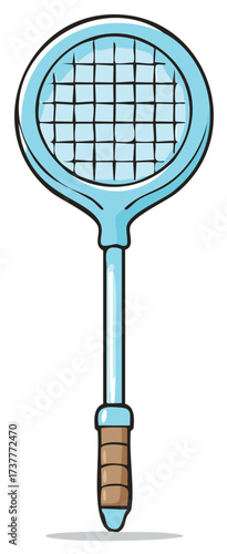 Light Blue Tennis Racquet with Black Strings and Tan Grip Illustration