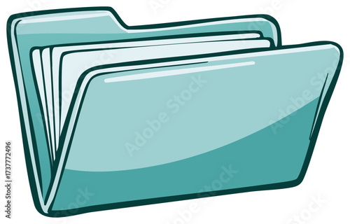 Illustration of a Light Blue Folder with White Papers Document Filing System