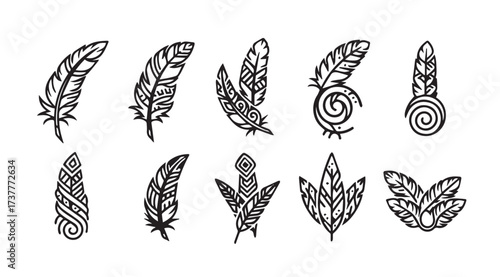 Vector art of feather set isolated
