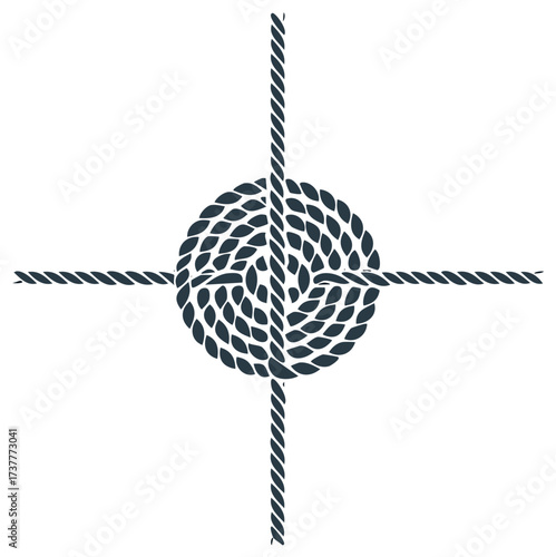 Circular rope knot design with four intersecting marine cords flat vector illustration
