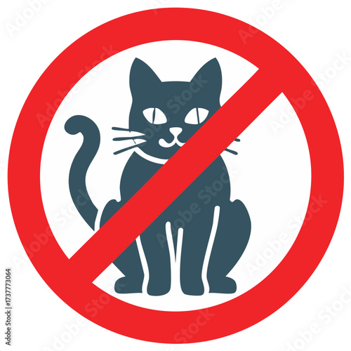 No Cats Allowed Sign Simple Vector Illustration Cat Prohibition Symbol Warning Icon