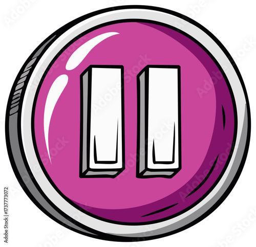 Playful hand drawn magenta pause button icon for multimedia control and stopping