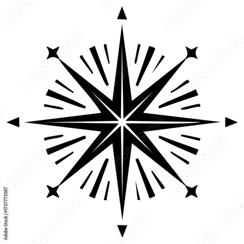 Stylized Compass Rose Graphic Illustration: Navigation and Exploration Symbol