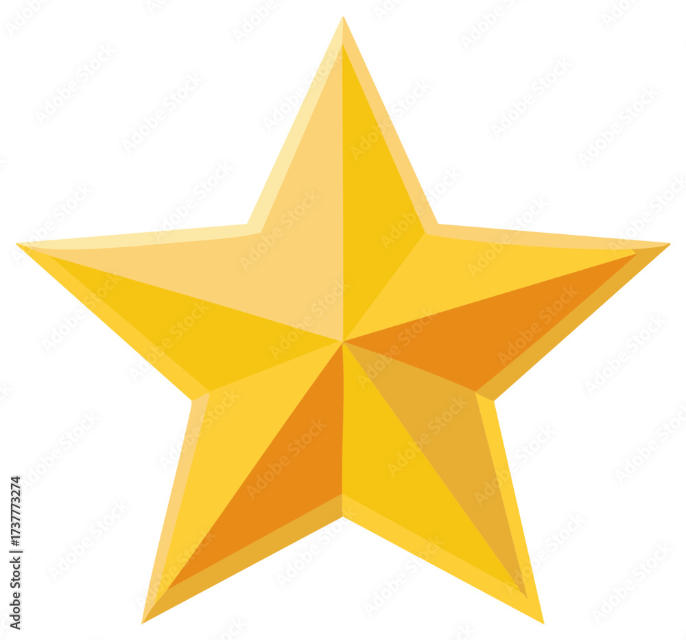 Fototapeta premium Shiny Golden Five Pointed Star Icon with Radial Gradients and Sharp Edges
